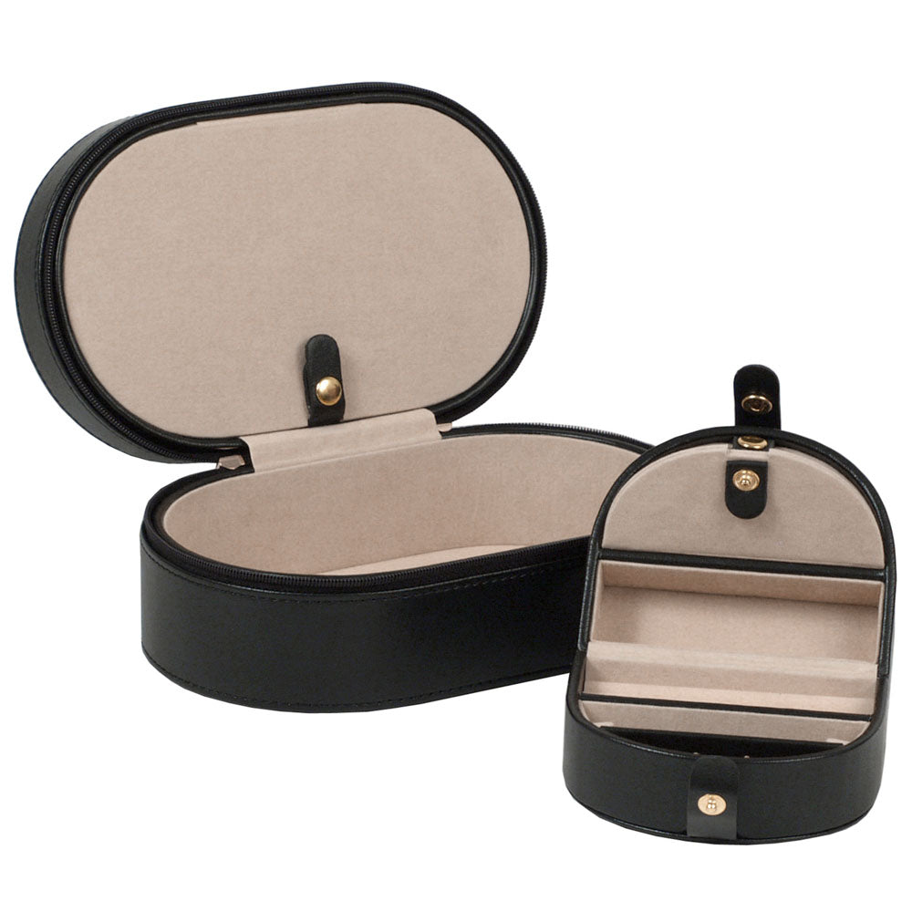 WOLF 1834 Heritage Oval Zip Jewelry Case – Black Vegan Leather with Travel Insert - Image 5