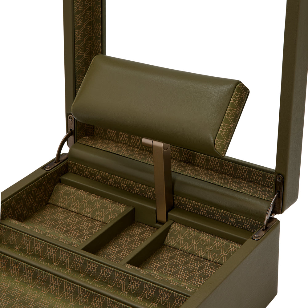 WOLF 1834 Earth Watch Stand Box - Olive Apple Leather with Glass Lid - Image 5
