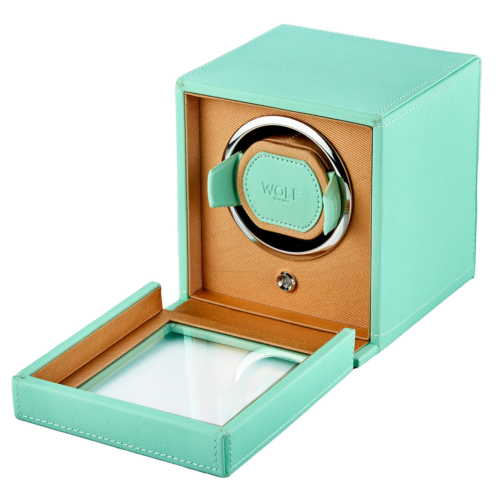 WOLF 1834 Cub Single Watch Winder with Cover - Seltzer Mint/Peach - Image 4
