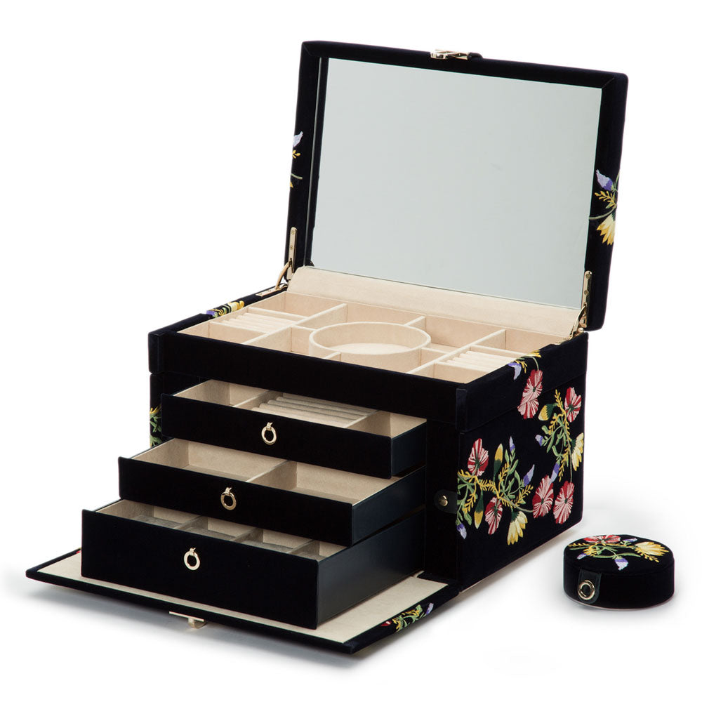 WOLF 1834 Zoe Large Jewelry Box – Indigo Velvet with Floral Embroidery - Image 3