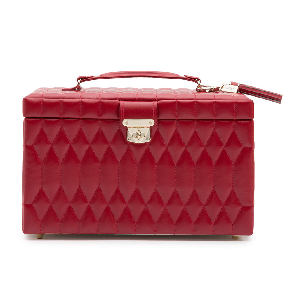 WOLF 1834 Caroline Large Jewelry Case – Red, 19 Compartments with Travel Case - Image 1