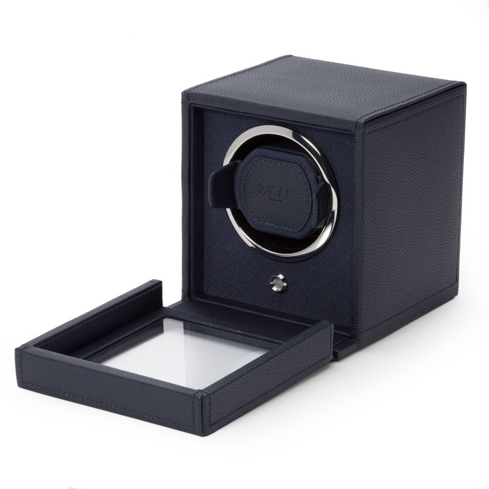 WOLF 1834 Cub Single Watch Winder with Cover - Navy Vegan Leather - Image 4