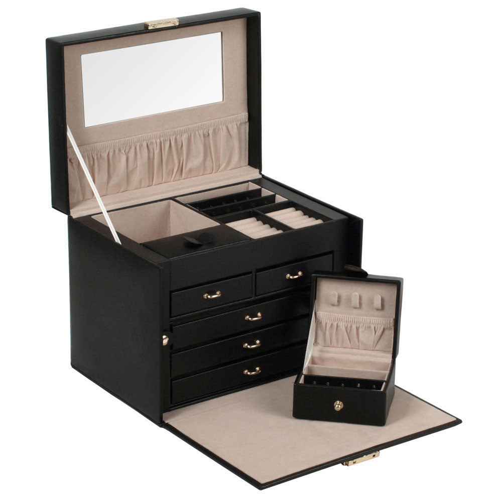 WOLF 1834 Heritage Medium Jewelry Box – Black, 28 Compartments with Travel Case - Image 2