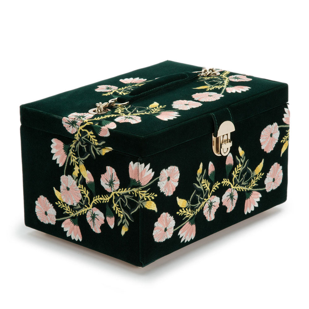 WOLF 1834 Zoe Medium Jewelry Box – Forest Green Velvet with Floral Embroidery - Image 2