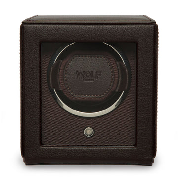 WOLF 1834 Cub Single Watch Winder with Cover – Brown Vegan Leather - Image 1