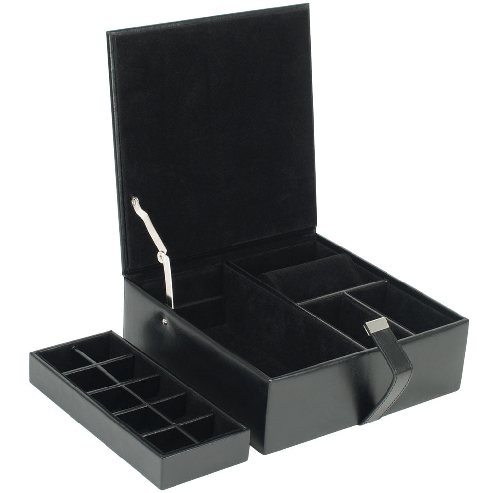WOLF 1834 Heritage Large Valet Case - Black Faux Leather with 13 Compartments & Watch Roll - Image 4