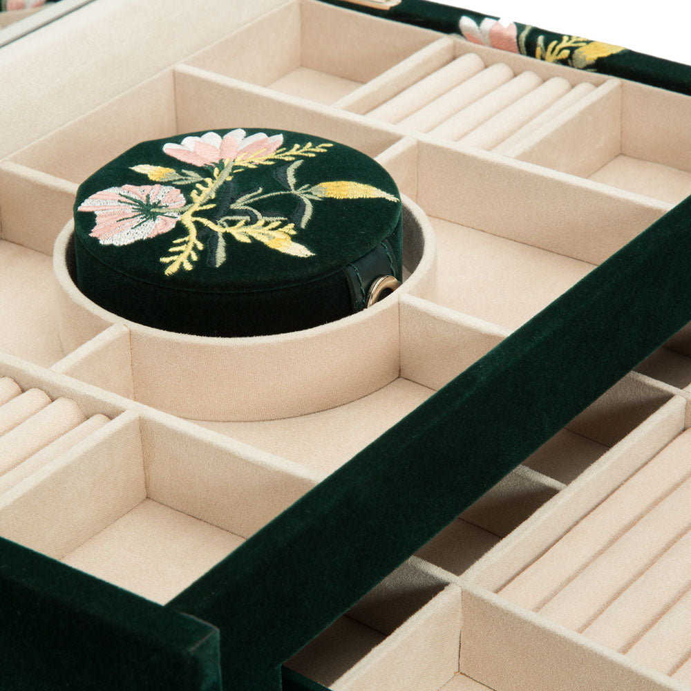 WOLF 1834 Zoe Large Jewelry Box - Forest Green Velvet with Floral Embroidery - Image 6