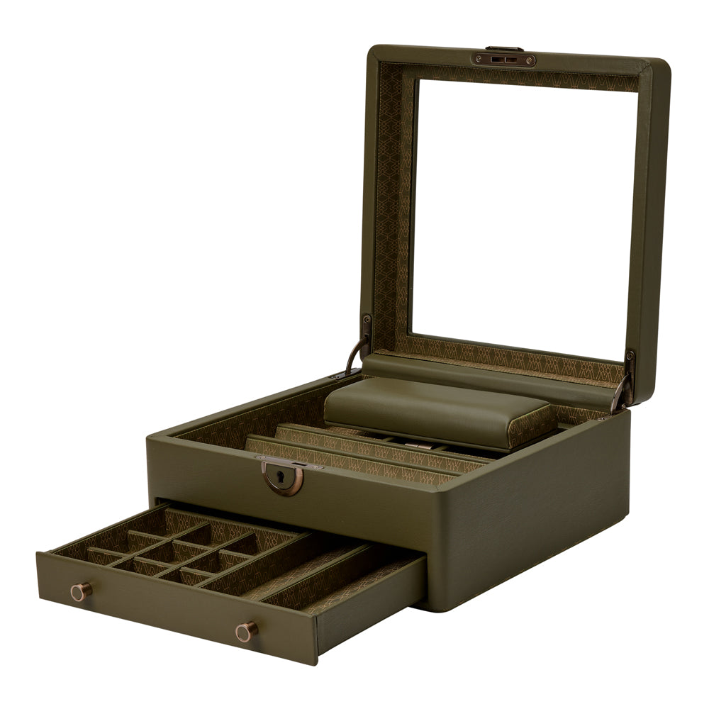 WOLF 1834 Earth Watch Stand Box - Olive Apple Leather with Glass Lid - Image 3