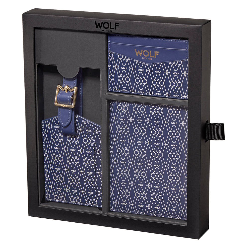 WOLF 1834 Signature Passport, Card Case & Luggage Tag Gift Set – Blue - Image 1