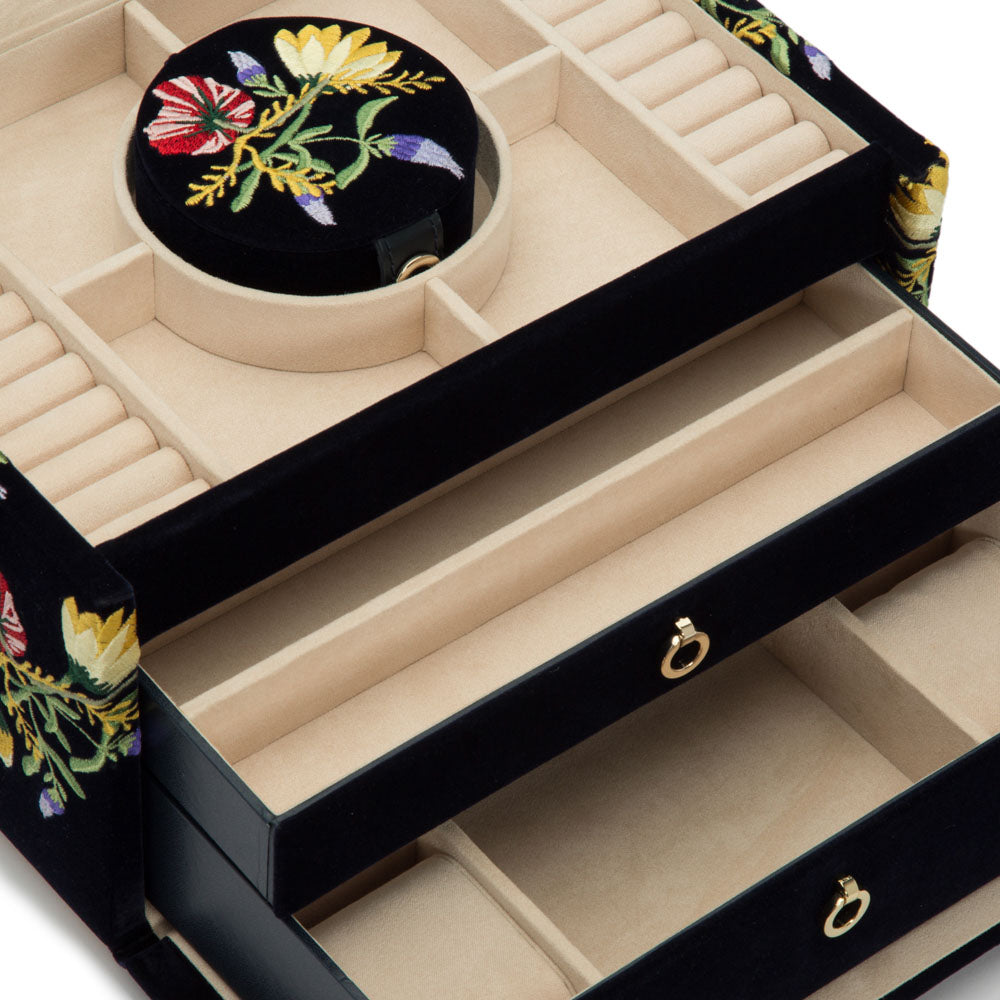 WOLF 1834 Zoe Medium Jewelry Box – Indigo Velvet with Floral Embroidery - Image 6