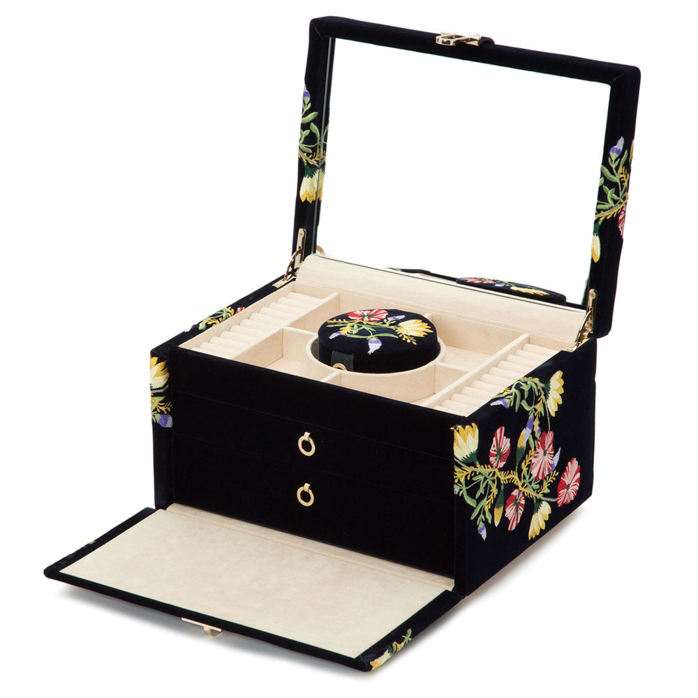 WOLF 1834 Zoe Medium Jewelry Box – Indigo Velvet with Floral Embroidery - Image 3