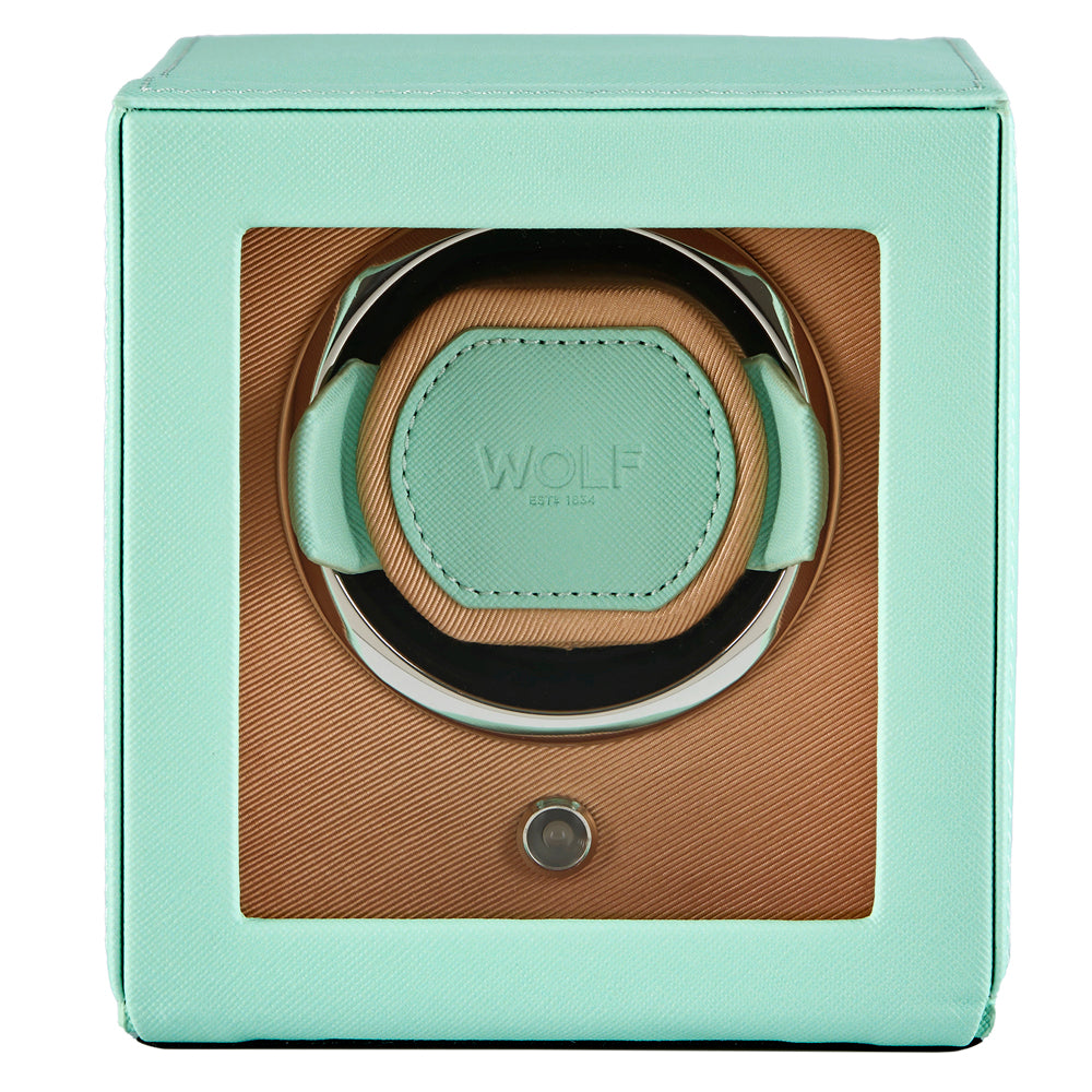 WOLF 1834 Cub Single Watch Winder with Cover - Seltzer Mint/Peach - Image 1