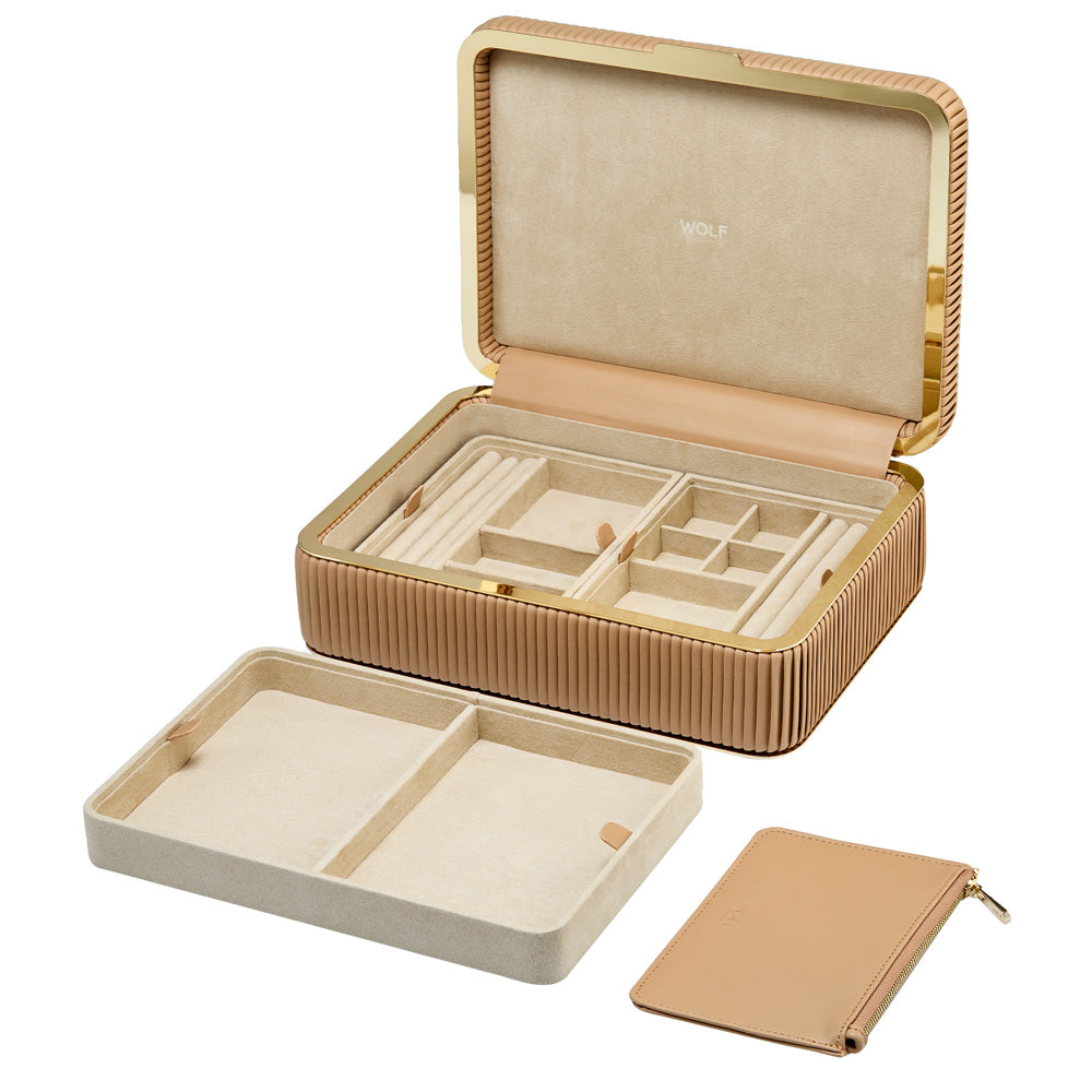 WOLF 1834 Bella Medium Jewelry Box - Mocha (10 Compartments + Zip Pouch) - Image 6