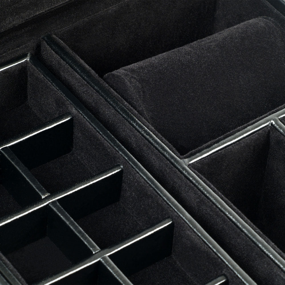 WOLF 1834 Heritage Large Valet Case - Black Faux Leather with 13 Compartments & Watch Roll - Image 5