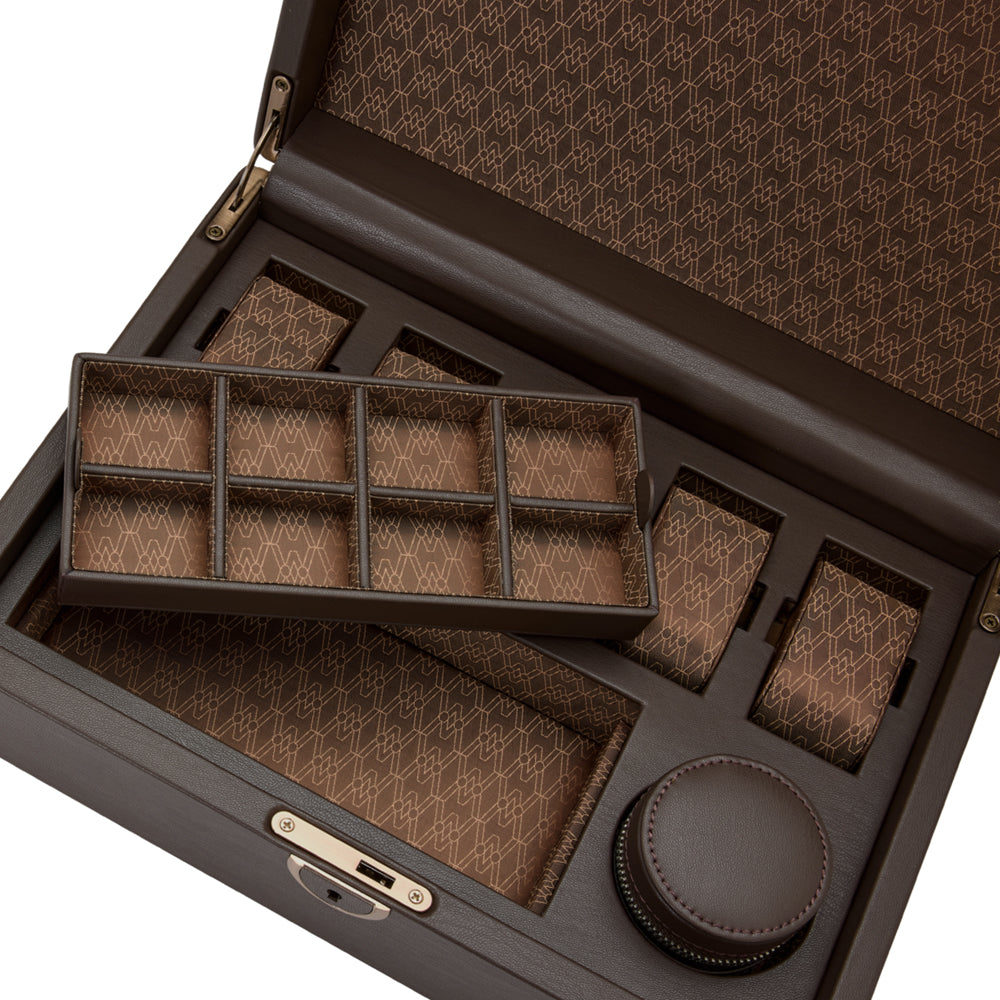 WOLF 1834 Earth 5 Piece Watch Box with Storage – Coffee Apple Leather - Image 5