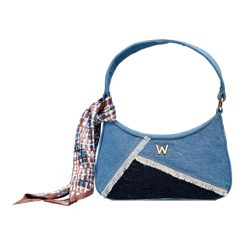 WOLF 1834 Mimi Swirl Shoulder Bag with Scarf Limited Edition – Patchwork Denim - Image 2