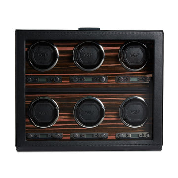 WOLF 1834 Roadster 6-Piece Watch Winder - Black Ebony Macassar - Image 1