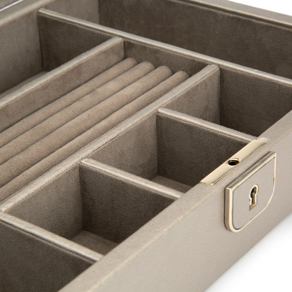 WOLF 1834 Palermo Medium Jewelry Box - Pewter (4 Ring Rolls, 6 Compartments) - Image 4