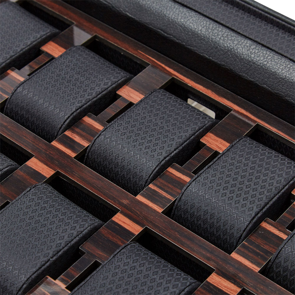 WOLF 1834 Roadster 10-Piece Watch Box with Drawer – Black Vegan Leather & Ebony Macassar - Image 5