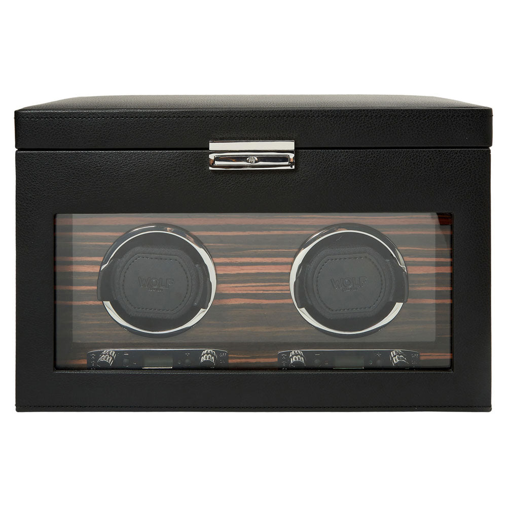 WOLF 1834 Roadster Double Watch Winder with Storage – Black Vegan Leather - Image 1