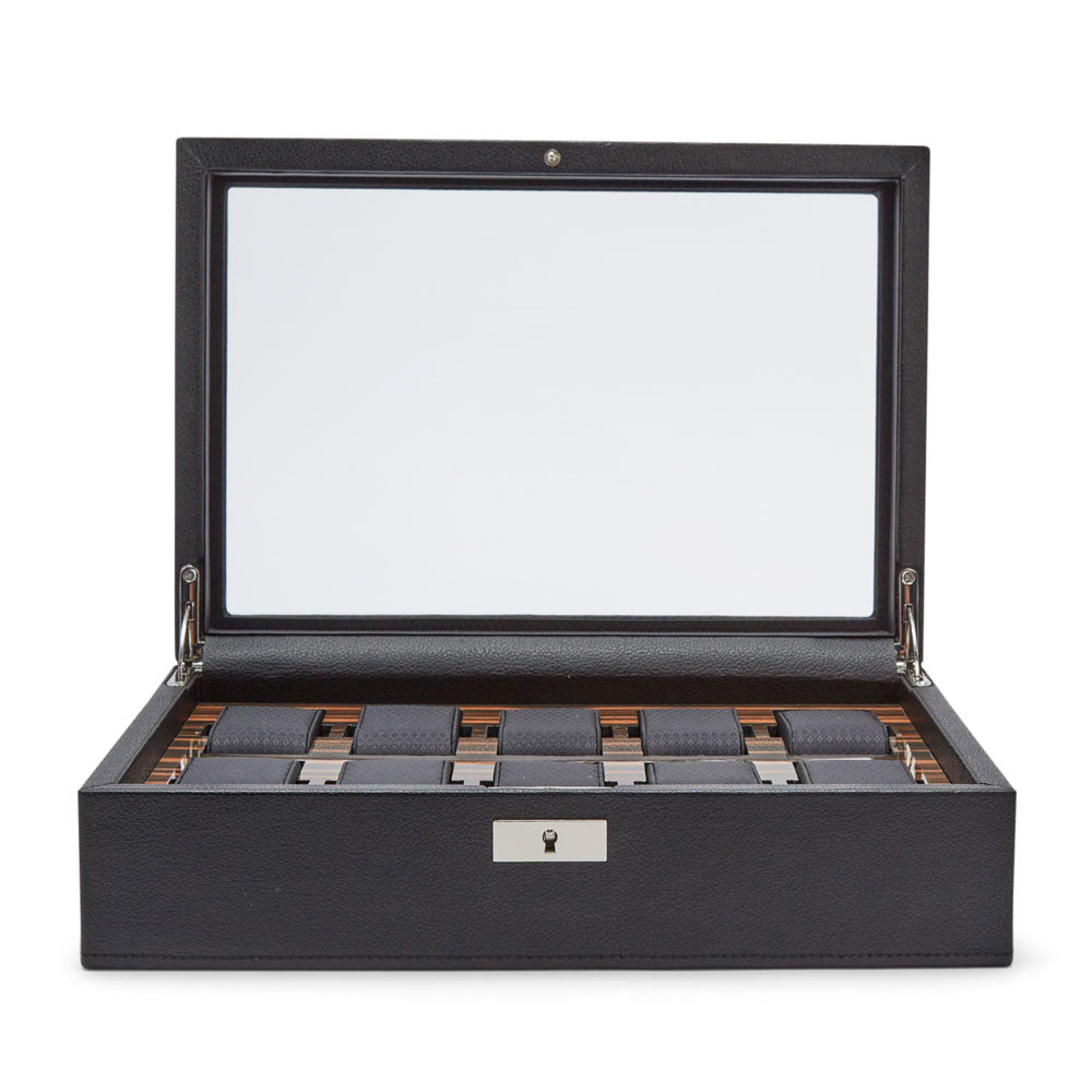 WOLF 1834 Roadster 10-Piece Watch Box - Black Vegan Leather with Ebony Macassar - Image 3