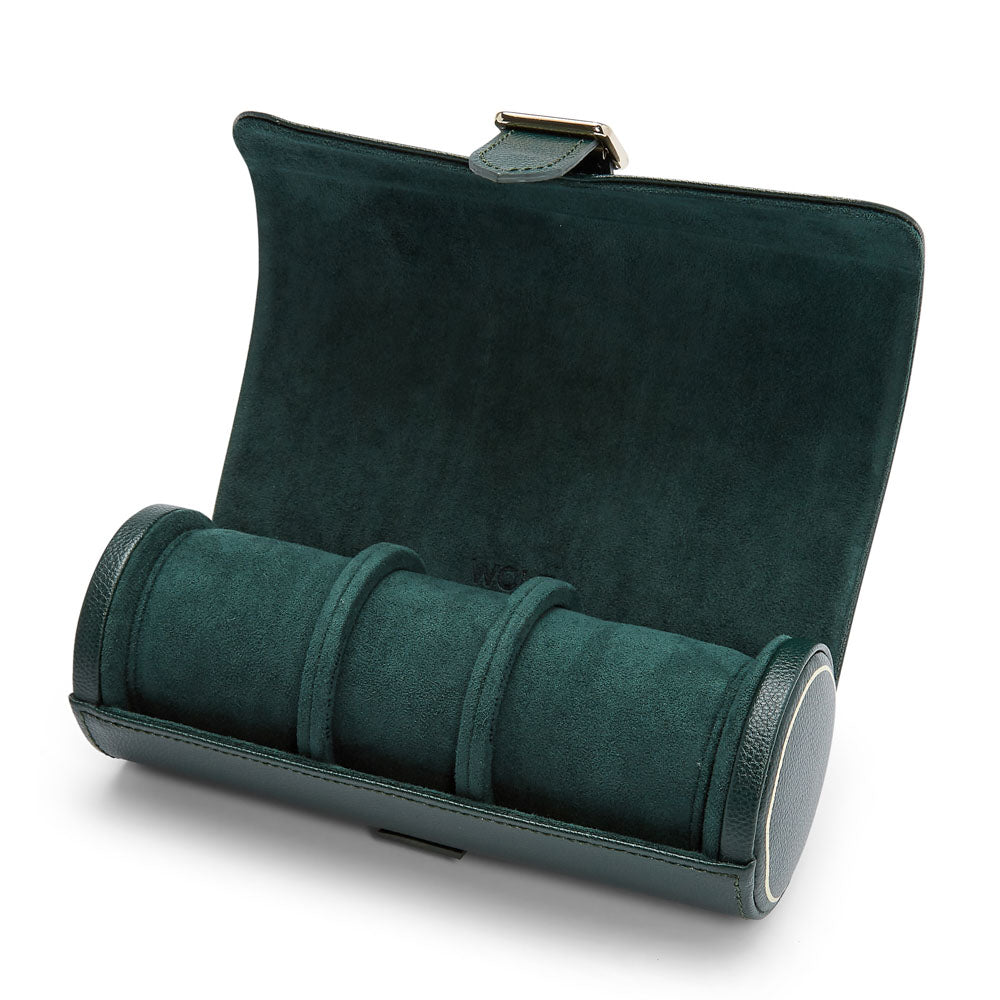 WOLF 1834 British Racing Triple Watch Roll – Green, 3‑Watch Travel Case with Hidden Jewelry Capsule - Image 3