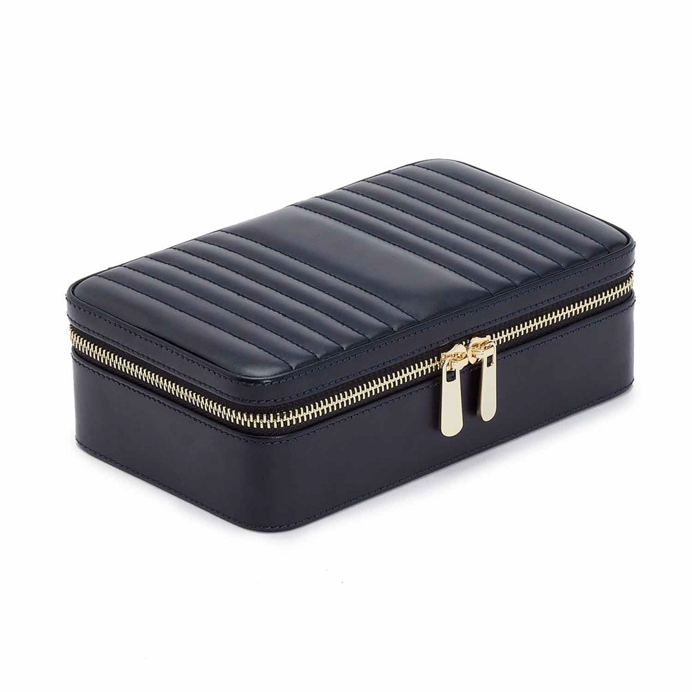 WOLF 1834 Maria Medium Zip Case – Navy Leather Jewelry Travel Case - Image 2
