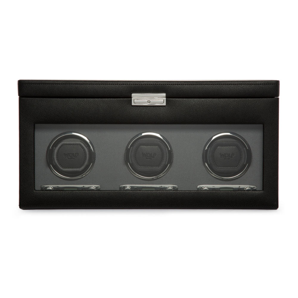 WOLF 1834 Classic Triple Watch Winder with Storage – Black (3 Modules, 5‑Piece Storage) - Image 1