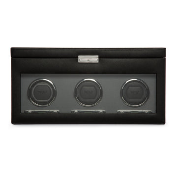 WOLF 1834 Classic Triple Watch Winder with Storage – Black (3 Modules, 5‑Piece Storage) - Image 1