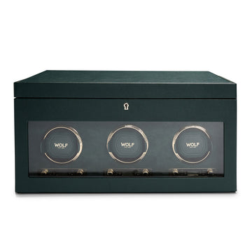 WOLF 1834 British Racing Triple Watch Winder with Storage – Green Vegan Leather - Image 1