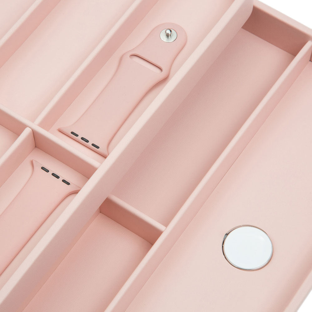 WOLF 1834 Watch Valet with Strap Tray for Apple Watch – Rose Quartz, 10-Compartment Storage - Image 3