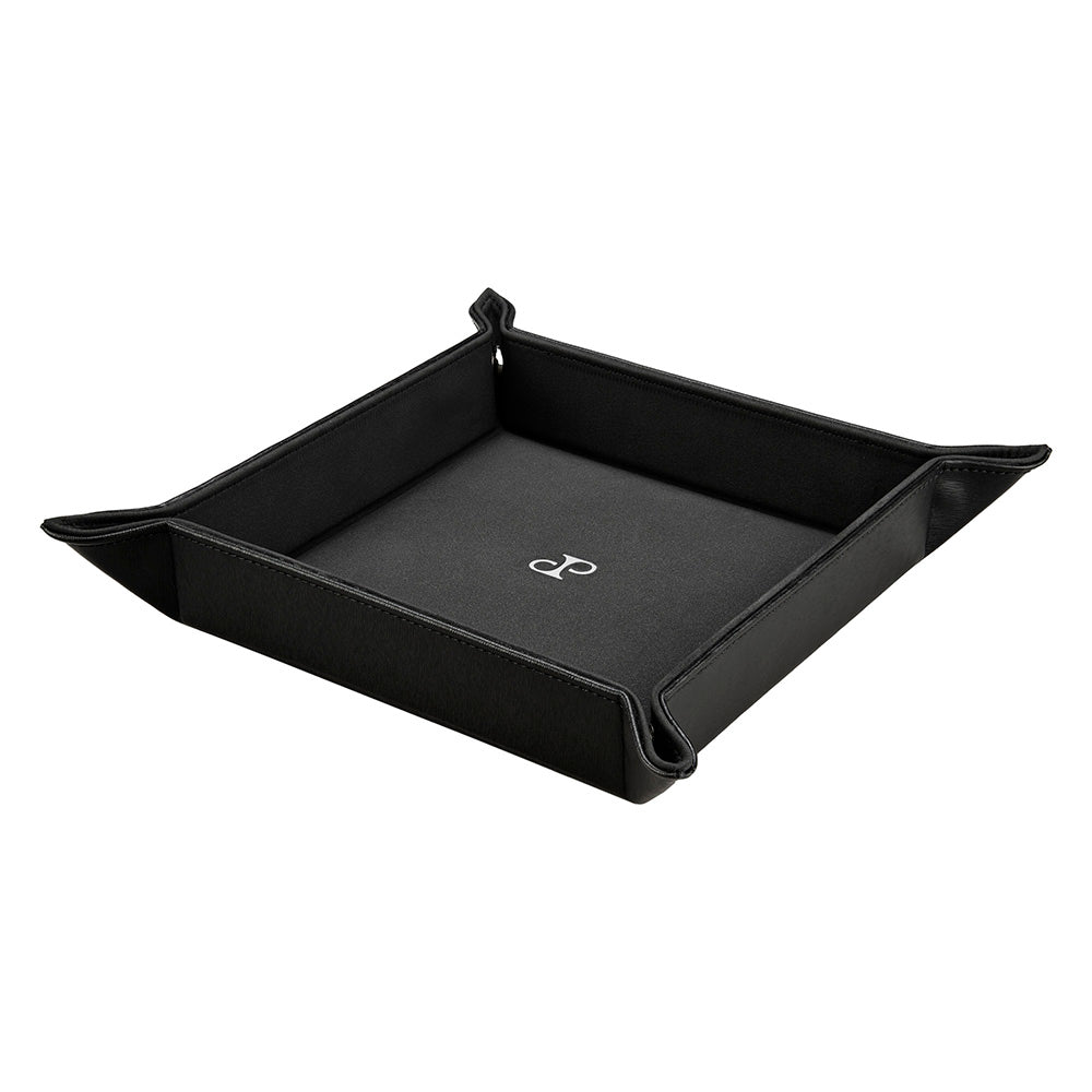 WOLF 1834 Philipp Snap Valet Tray – Black Vegan Leather, 9" Square - Image 1