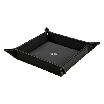 WOLF 1834 Philipp Snap Valet Tray – Black Vegan Leather, 9" Square - Image 1