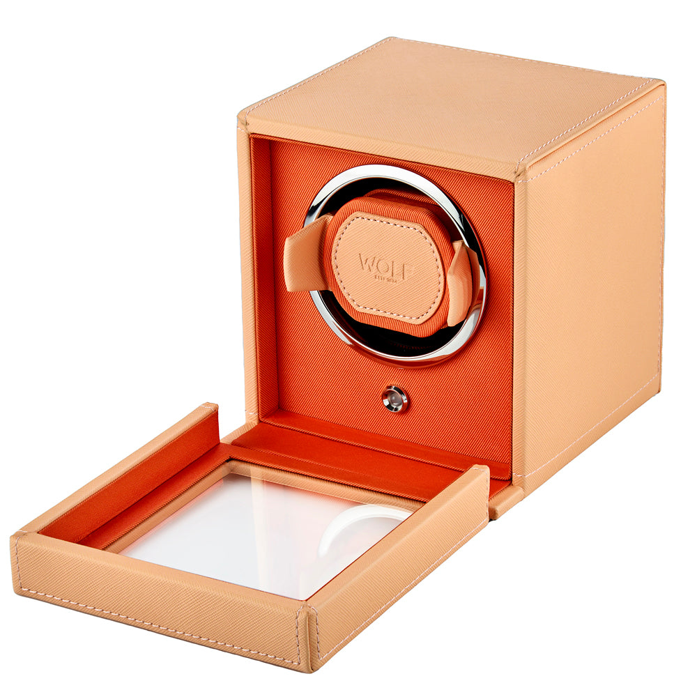WOLF 1834 Cub Single Watch Winder with Cover – Seltzer Peach/Orange - Image 4