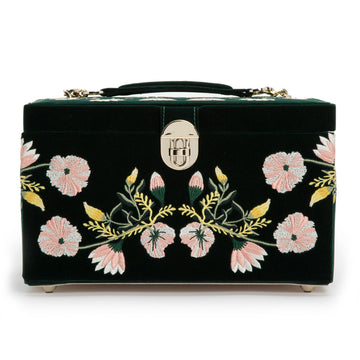 WOLF 1834 Zoe Medium Jewelry Box – Forest Green Velvet with Floral Embroidery - Image 1