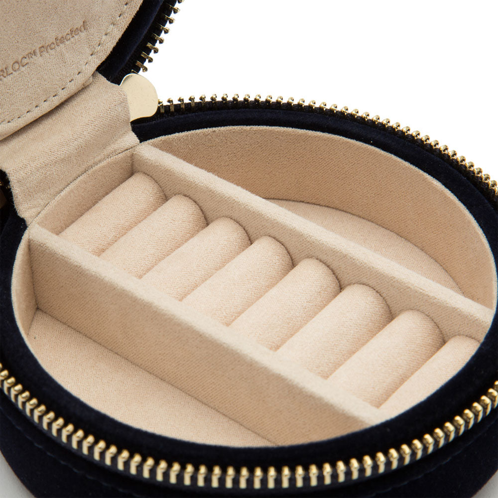 WOLF 1834 Zoe Travel Round Jewelry Case - Indigo Velvet with Floral Embroidery - Image 6