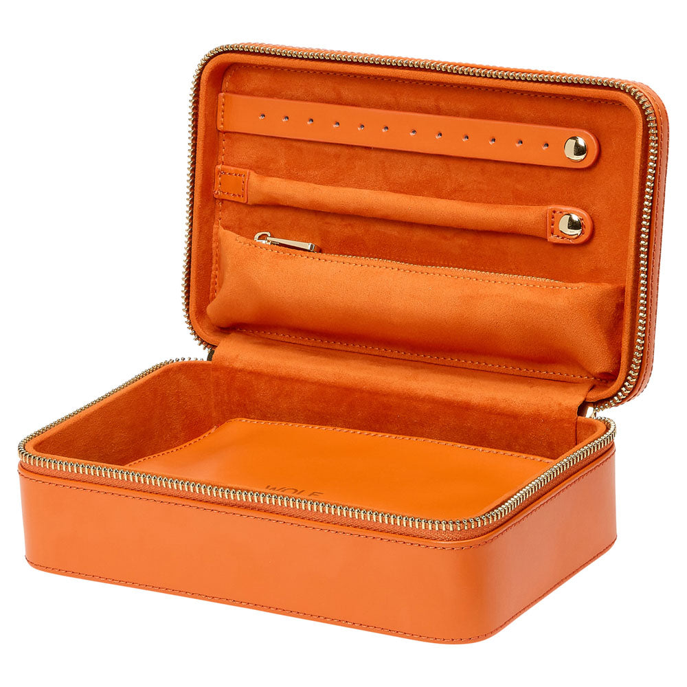 WOLF 1834 Maria Medium Zip Case – Tangerine Leather Jewelry Travel Case - Image 4