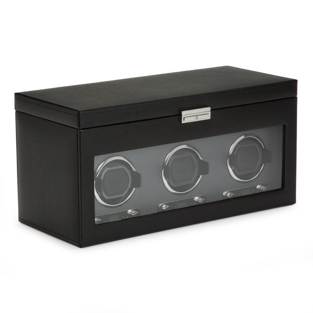 WOLF 1834 Classic Triple Watch Winder with Storage – Black (3 Modules, 5‑Piece Storage) - Image 2
