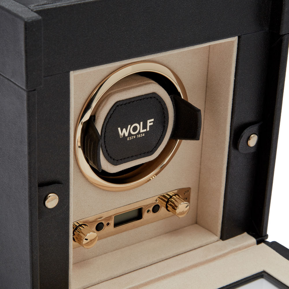 WOLF 1834 Palermo Single Watch Winder with Jewelry Storage - Black Anthracite - Image 5