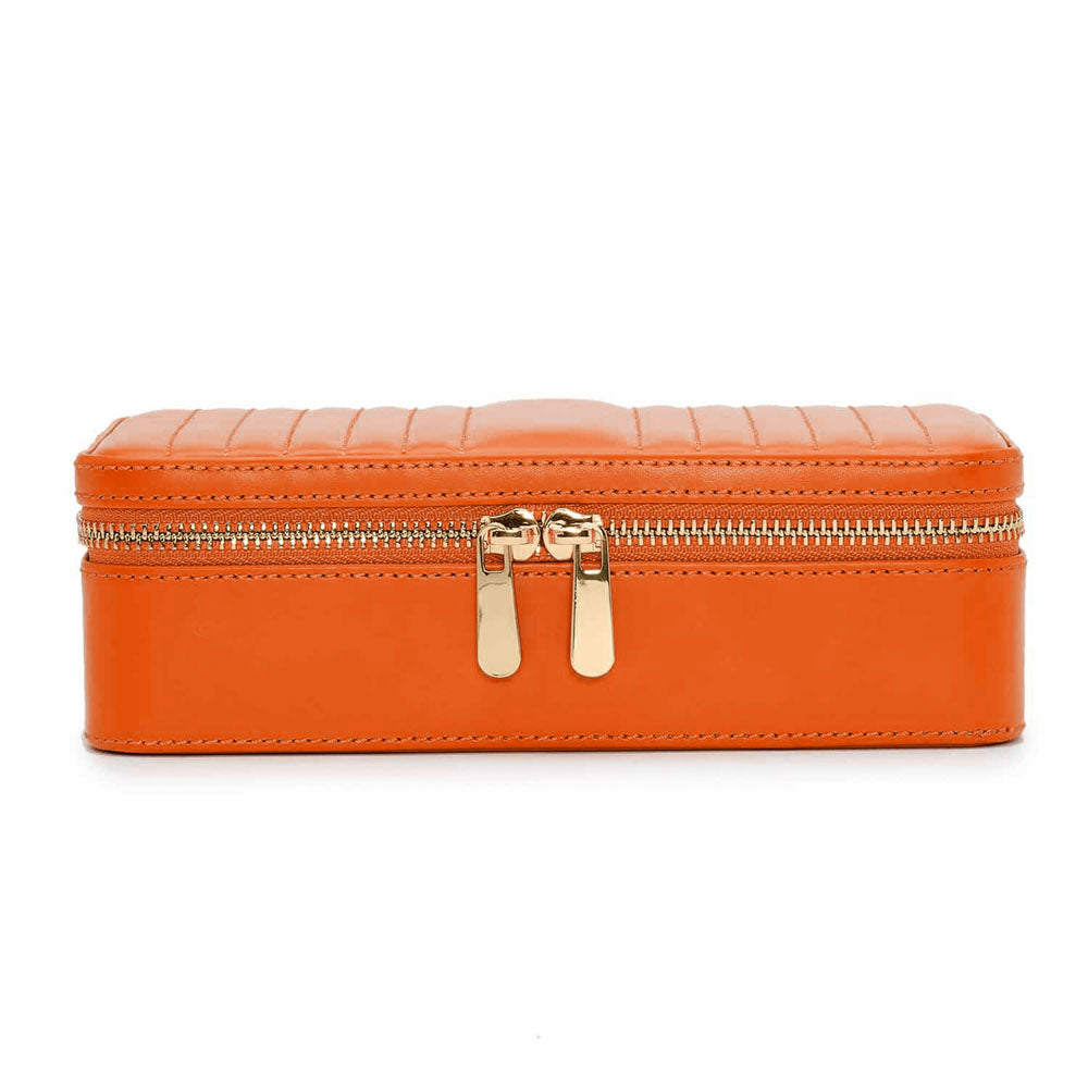 WOLF 1834 Maria Medium Zip Case – Tangerine Leather Jewelry Travel Case - Image 1