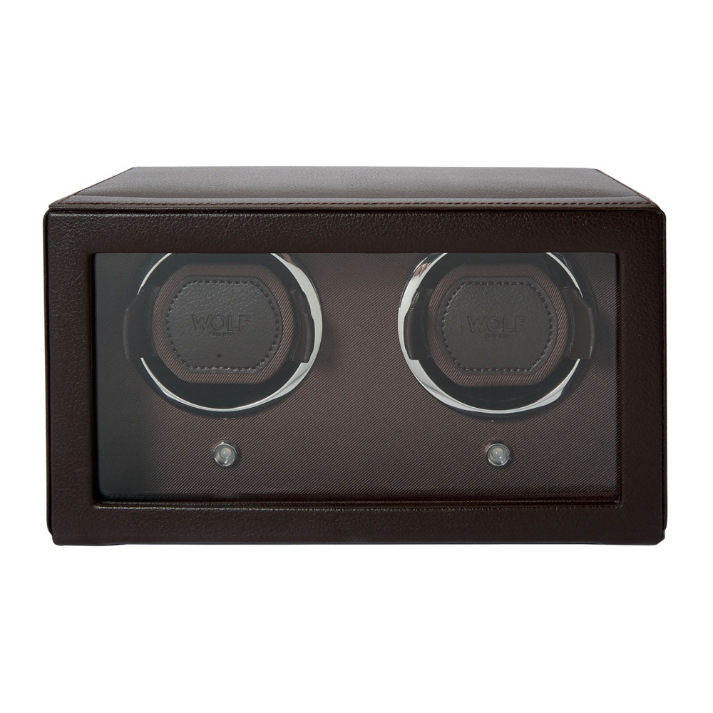 WOLF 1834 Cub Double Watch Winder with Cover – Brown, 2-Piece Capacity - Image 1