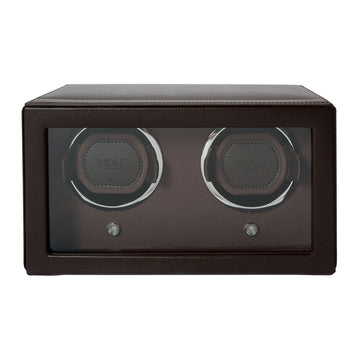 WOLF 1834 Cub Double Watch Winder with Cover – Brown, 2-Piece Capacity - Image 1