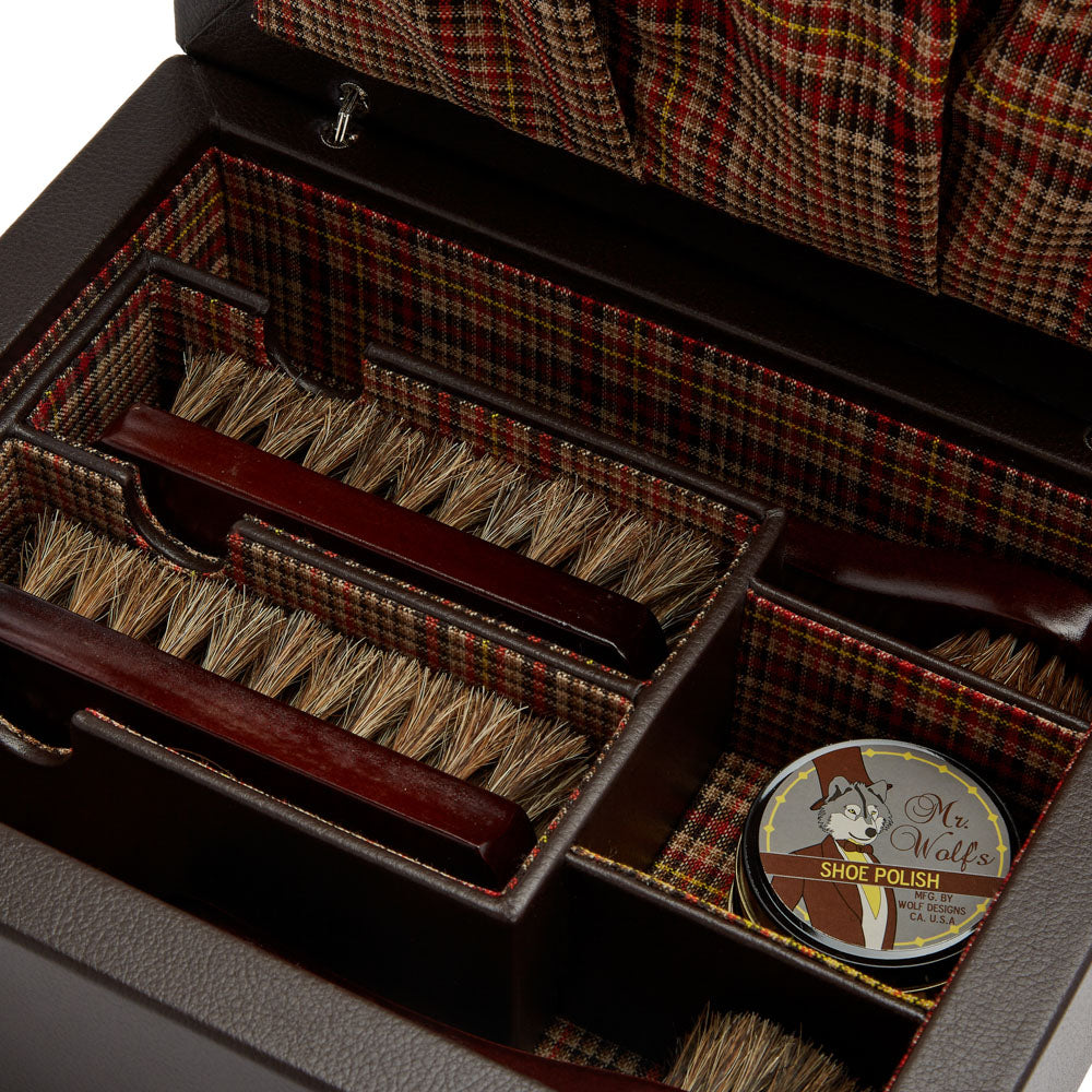 WOLF 1834 WM Brown Shoe Shine Case – Brown Leather with Negroni Tweed Lining - Image 6