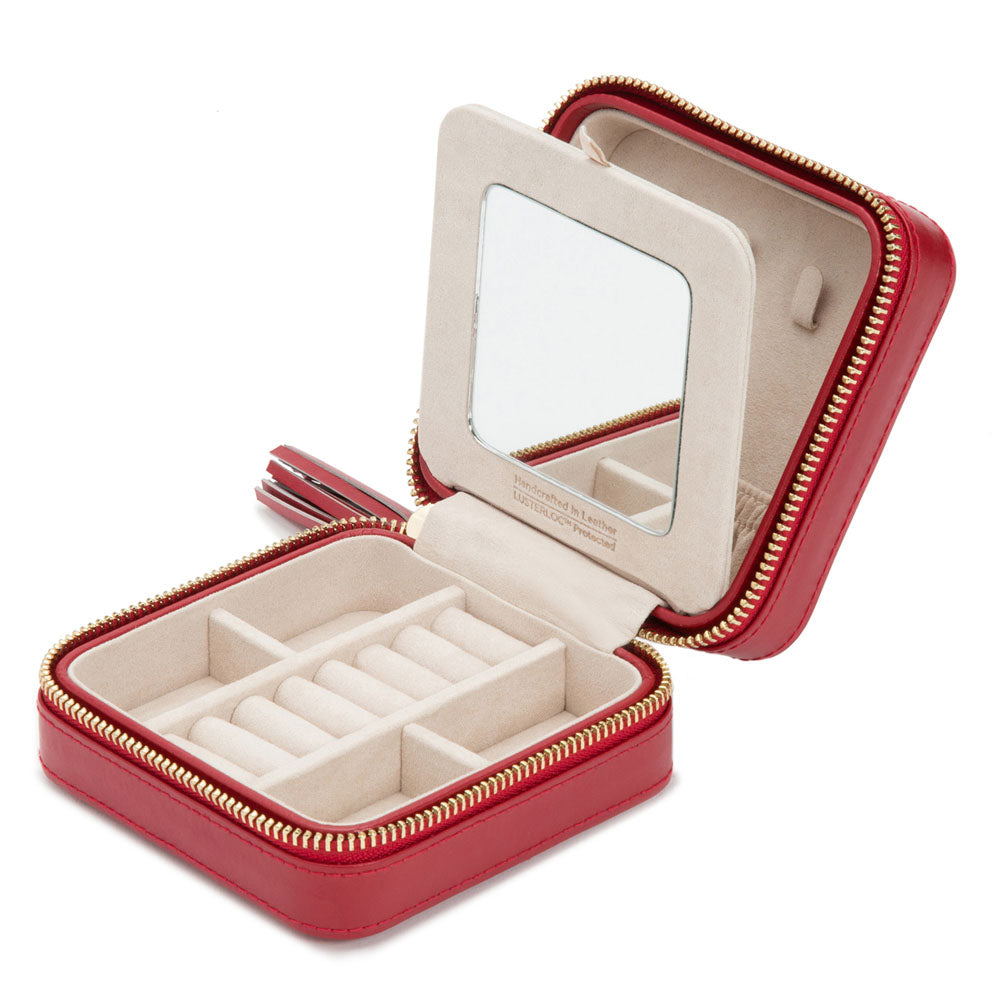 WOLF 1834 Caroline Zip Travel Case – Red Leather Jewelry Organizer with LusterLoc™ - Image 3