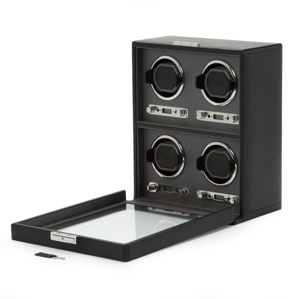 WOLF 1834 Classic 4 Piece Watch Winder - Black Vegan Leather - Image 3