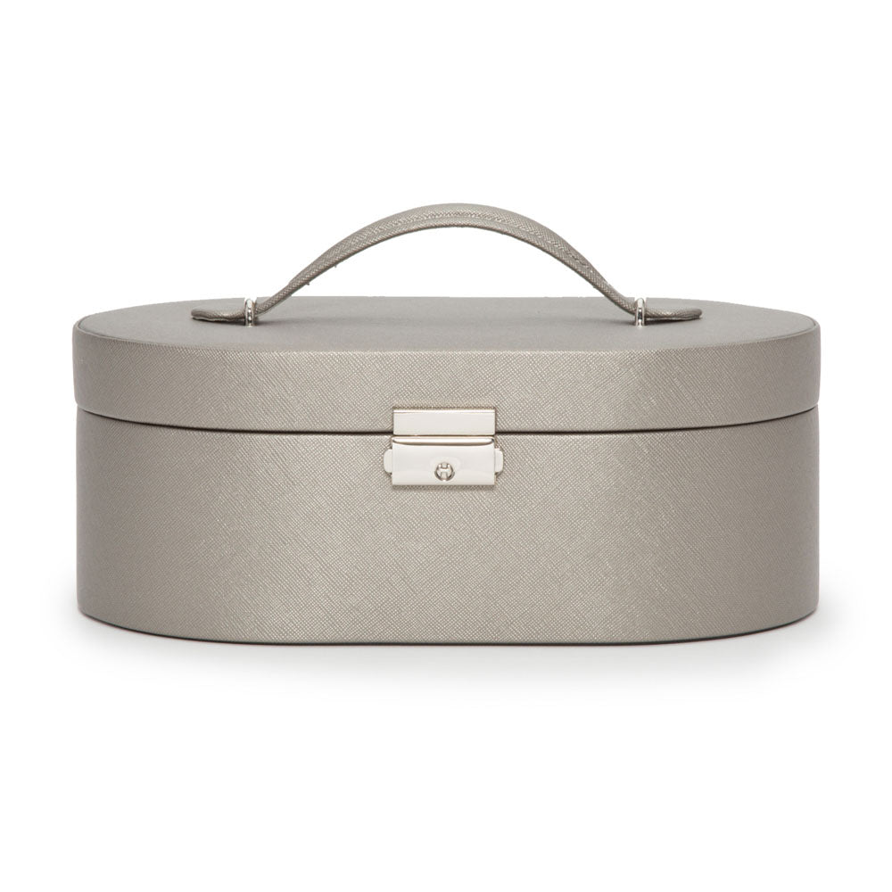 WOLF 1834 Heritage Oval Jewelry Box – Pewter Saffiano - Image 1