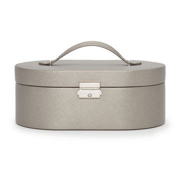 WOLF 1834 Heritage Oval Jewelry Box – Pewter Saffiano - Image 1