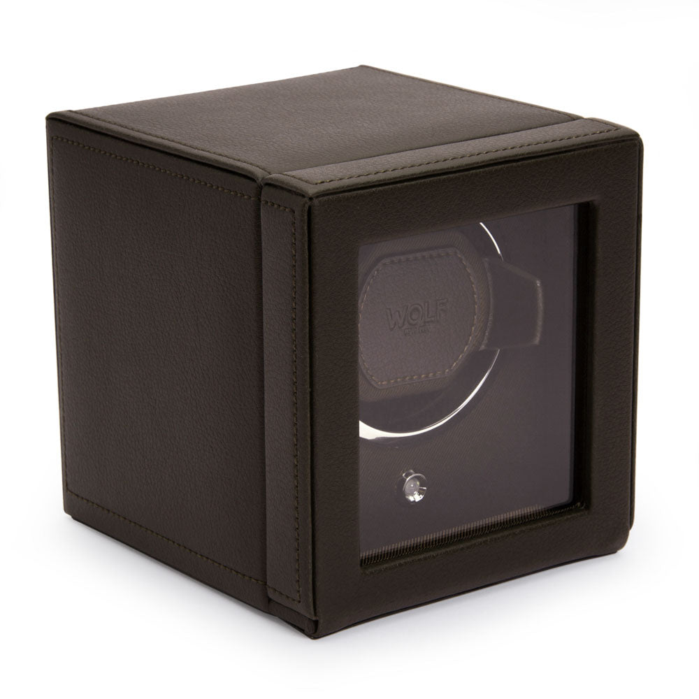 WOLF 1834 Cub Single Watch Winder with Cover – Brown Vegan Leather - Image 2