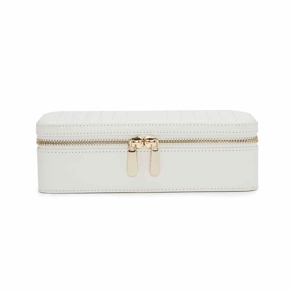 WOLF 1834 Maria Medium Zip Case - White Leather Jewelry Travel Case - Image 1