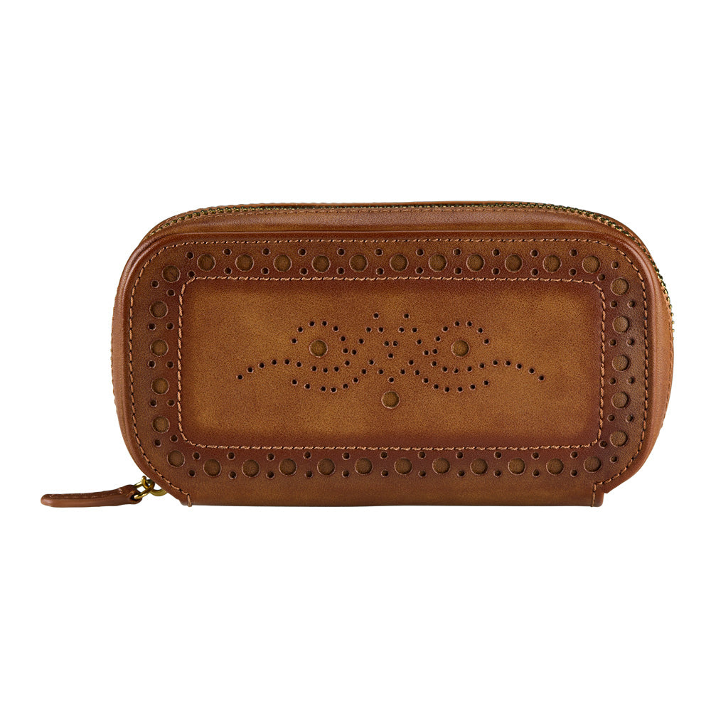 WOLF 1834 Brogue 2-Piece Watch Zip Case - Burnished Brown - Image 1